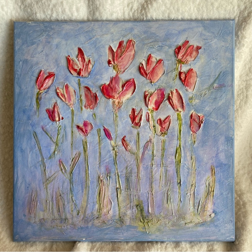 Floral Canvas Art with Pink Flowers - Picture 5 of 5